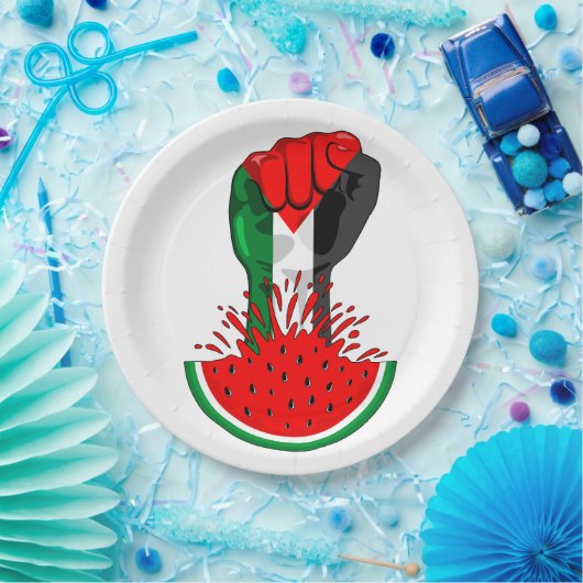 パレスティナ抵抗拳でスイカのシンボル ペーパープレート (パーティー)