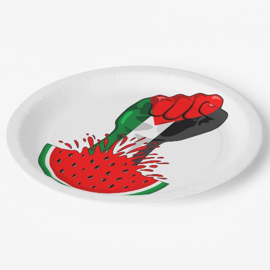パレスティナ抵抗拳でスイカのシンボル ペーパープレート (アングル)