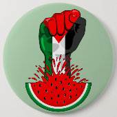 パレスティナ抵抗拳でスイカのシンボル 缶バッジ (正面)