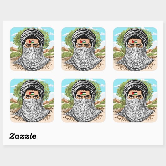 パレスティンフリーダムファイターポートレート スクエアシール (シート)