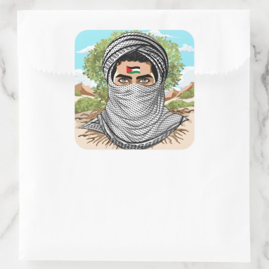 パレスティンフリーダムファイターポートレート スクエアシール (バッグ)