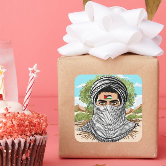 パレスティンフリーダムファイターポートレート スクエアシール (パーティー)