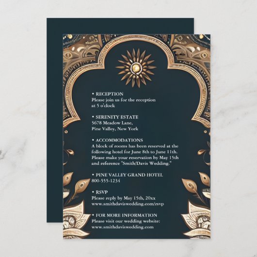 パレスヒンディヘナメンディインディアンスタイル結婚ズ エンクロージャーカード (正面/裏面)