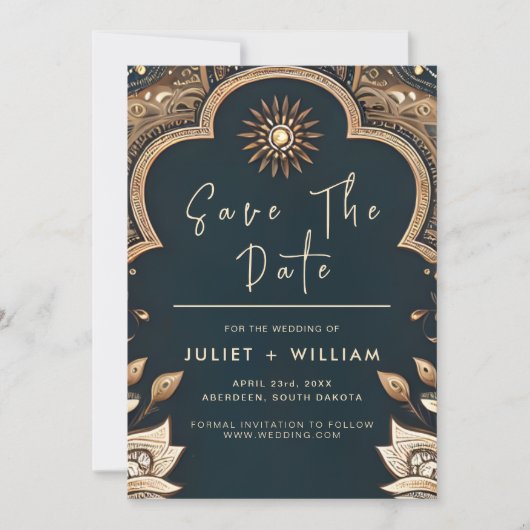 パレスヒンディヘナメンディインディアンスタイル結婚ズ セーブザデート (正面)