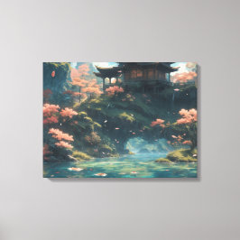 パレス中国のオンブロッサムフラワーマウンテン絵画ズ キャンバスプリント