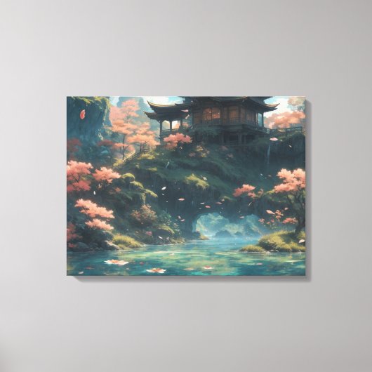 パレス中国のオンブロッサムフラワーマウンテン絵画ズ キャンバスプリント (正面)