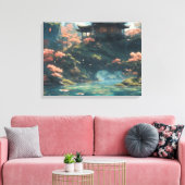 パレス中国のオンブロッサムフラワーマウンテン絵画ズ キャンバスプリント (インサイチュ (リビング))