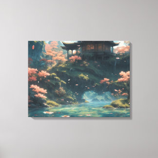 パレス中国のオンブロッサムフラワーマウンテン絵画ズ キャンバスプリント