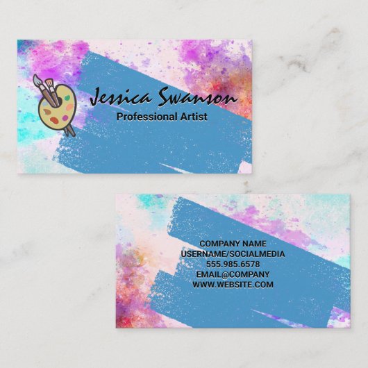 パレットとブラシ | 水の色と絵を描 名刺 (正面/裏面)