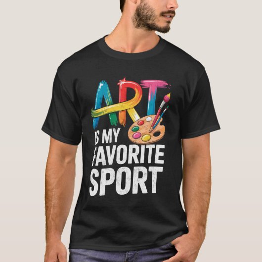 パレットと筆を持つ画家Tシャツ　アートが大好き Tシャツ (正面)