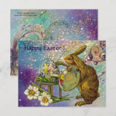 パレットのイースター卵を絵を描持つアーティストウサギ シーズンポストカード (正面/裏面)