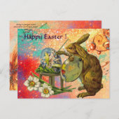 パレットのイースター卵を絵を描持つアーティストウサギ シーズンポストカード (正面/裏面)