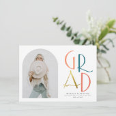 パレット |ティール(緑がかった色)&金ゴールドアーチ&グラード写真卒業 招待状 (スタンド正面)