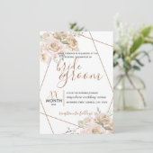 パレピーチ＆ブラウンの花柄をあしらったブラウンのラスティックウェディング 招待状 (スタンド正面)