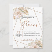 パレピーチ＆ブラウンの花柄をあしらったブラウンのラスティックウェディング 招待状 (正面)