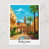 パレルモイタリアヴィンテージトラベルポトレイトイラストレーション ポストカード (正面)
