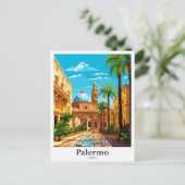パレルモイタリアヴィンテージトラベルポトレイトイラストレーション ポストカード (スタンド正面)