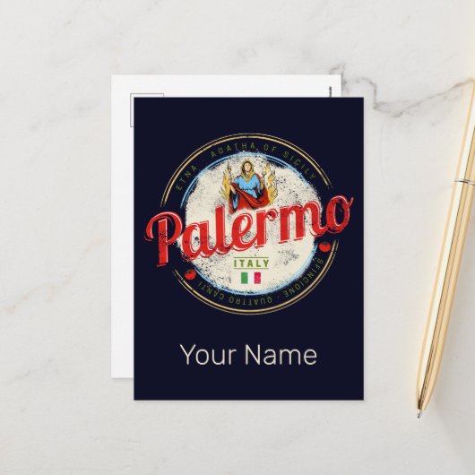 パレルモキャピタルオブシチリーイタリアヴィンテージ土産 シーズンポストカード (正面/裏面インサイチュ)