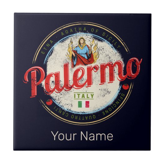 パレルモキャピタルオブシチリーイタリアヴィンテージ土産 タイル (正面)