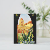 パレルモシシリア・ヴィンテージ旅行ポスター復元 ポストカード (スタンド正面)