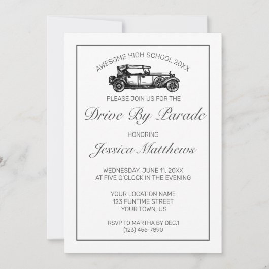 パレードミニマリストモダンホワイト卒業 招待状 (正面)