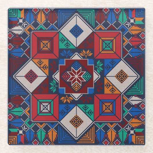 パレ伝統的スティナ刺繍タスリーズカラフル ガラスコースター (正面)