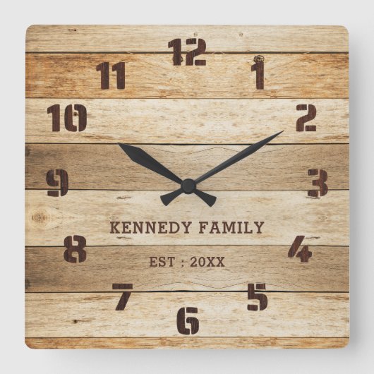 パレ素朴ットウッドファミリーネームファームハウス スクエア壁時計 (正面)