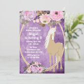 パロかわいらしミノピンクパープルフラワーズホース誕生日 招待状 (スタンド正面)