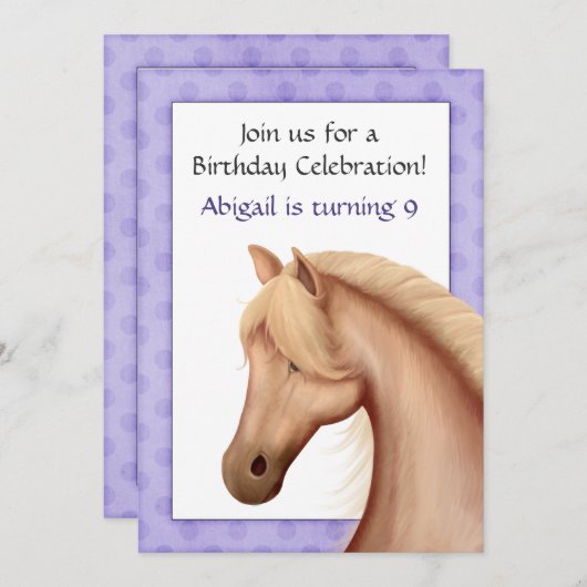 パロかわいらしミノホースパープル誕生日招待状 招待状 (正面/裏面)