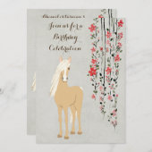 パロかわいらしミノポニーアンドフラワーズホース誕生日 招待状 (正面/裏面)