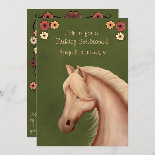 パロかわいらしミノ&フラワーズホース誕生日招待状 招待状 (正面/裏面)