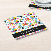 パロカラフルツ、トロピカルパロツ、お名前 スクエアペーパーコースター (アングル)