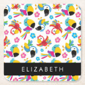 パロカラフルツ、トロピカルパロツ、お名前 スクエアペーパーコースター (正面)