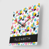 パロカラフルツ、トロピカルパロツ、お名前 スクエア壁時計 (傾斜)