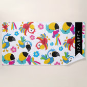 パロカラフルツ、トロピカルパロツ、お名前 ビーチタオル (正面)