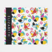 パロカラフルツ、トロピカルパロツ、お名前 フリースブランケット (正面(横))