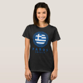 パロス島とギリシャの国旗 女性用 ブラック Tシャツ (正面フル)