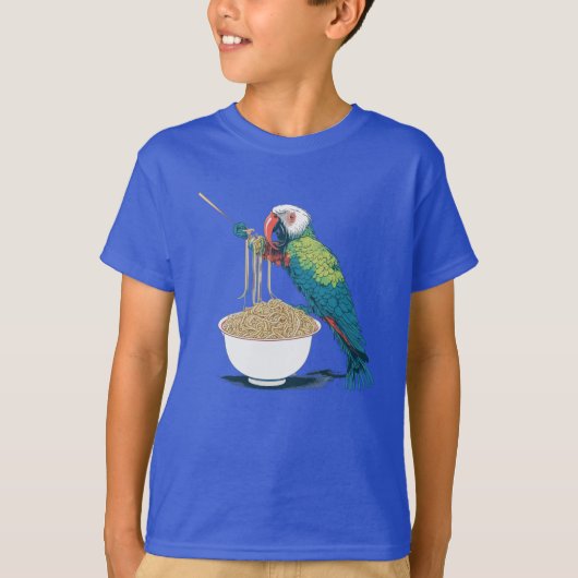 パロッおもしろいト食べ物ラーメン麺 Tシャツ (正面)