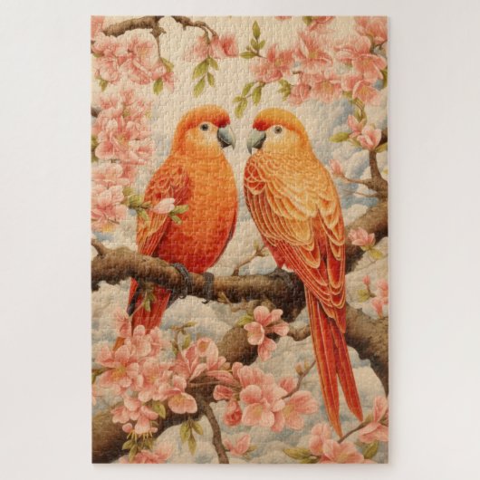 パロッツとさくらんぼの花 ジグソーパズル (縦)