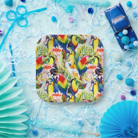 パロッツとパーム葉 ペーパープレート (パーティー)