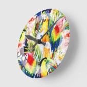 パロッツとパーム葉 ラウンド壁時計 (傾斜)