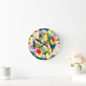 パロッツとパーム葉 ラウンド壁時計 (ホーム)