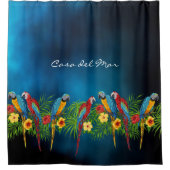 パロッツ赤いブルースカイ葉パームズの家名 シャワーカーテン (正面)