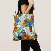 パロットとシームレスな熱帯パターン。 トートバッグ (クローズアップ)