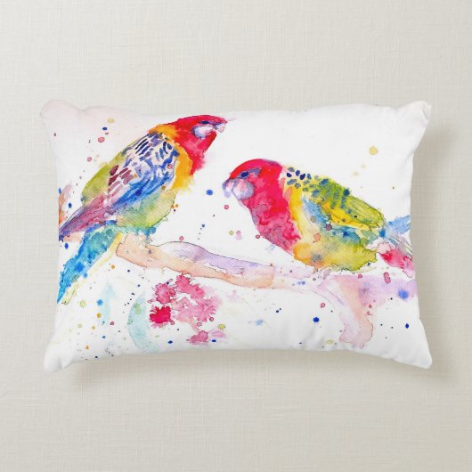 パロットアートウォーター絵を描カラーのアクアカラフル アクセントクッション (正面)