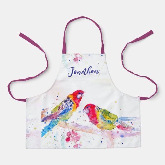 パロットアートウォーター絵を描カラーの赤いブルーボーイズ エプロン (正面)