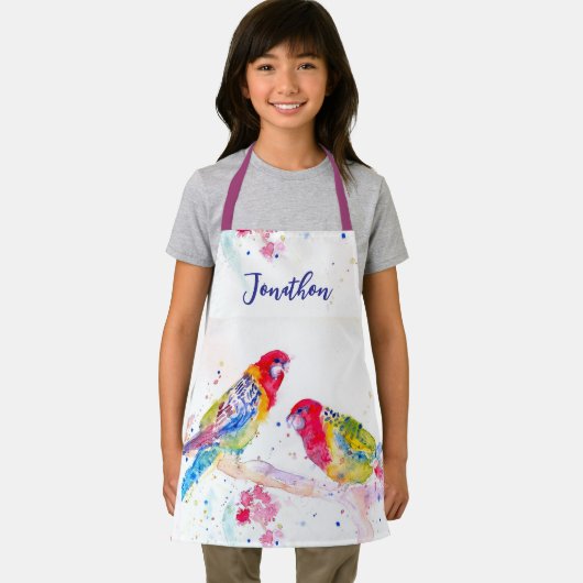 パロットアートウォーター絵を描カラーの赤いブルーボーイズ エプロン (インサイチュ)