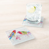 パロットアートウォーター絵画カラーズアクアティール（緑がかった色） ガラスコースター (アングル)