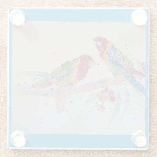 パロットアートウォーター絵画カラーズアクアティール（緑がかった色） ガラスコースター (裏面)