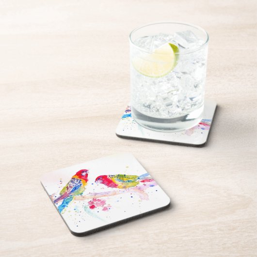 パロットアートウォーター絵画カラーズアクアティール（緑がかった色） コースター (右側)